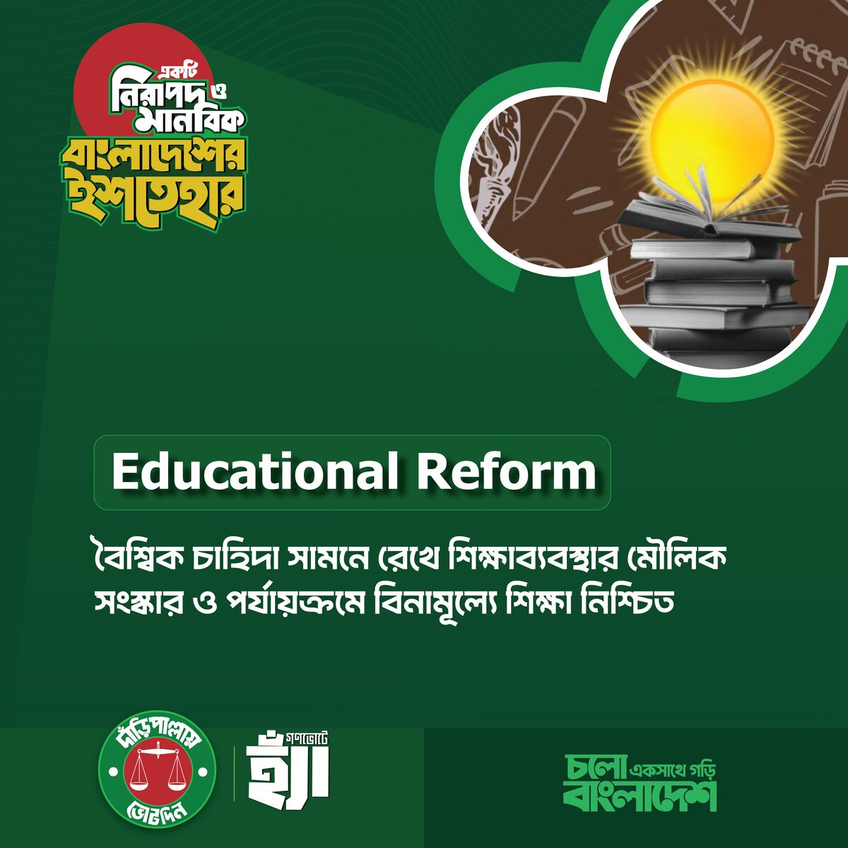 শিক্ষাব্যবস্থার মৌলিক সংস্কার এবং পর্যায়ক্রমে  বিনামূল্যে শিক্ষা নিশ্চিত করা